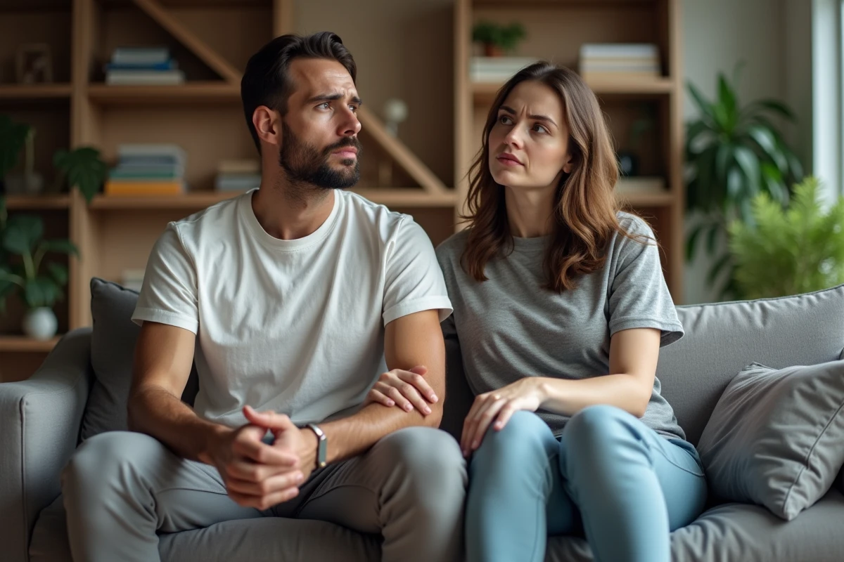 Couple assis sur un canapé dans un salon moderne