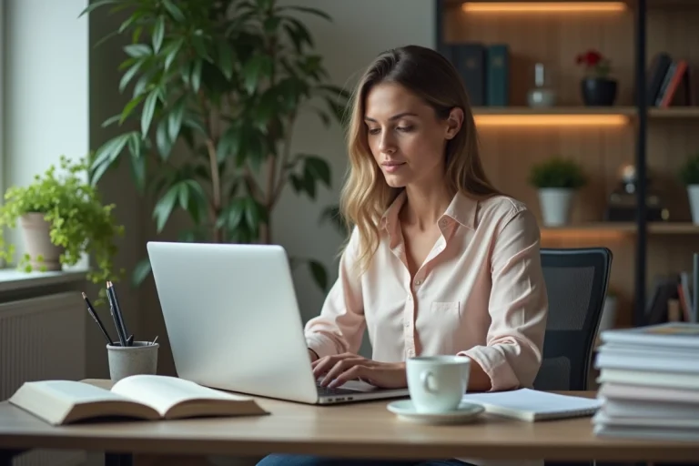 Femme travaillant sur son ordinateur dans un bureau moderne