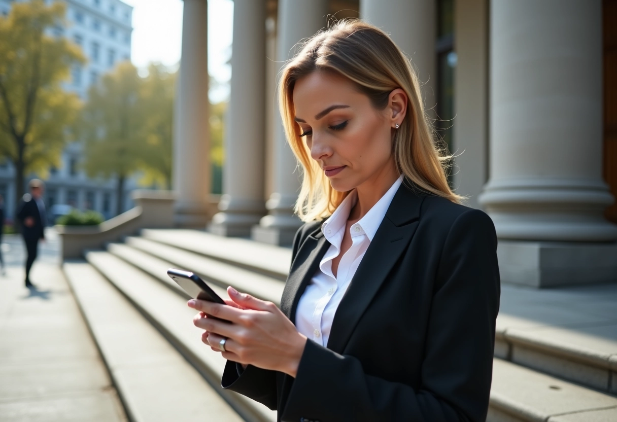 Femme d affaires regardant des titres d actualités sur smartphone