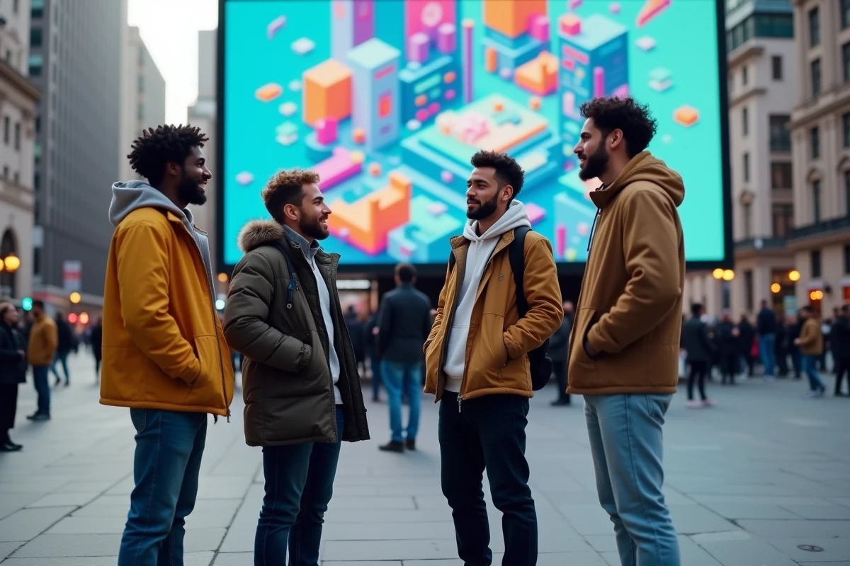 Groupe de jeunes adultes dans une ville animée