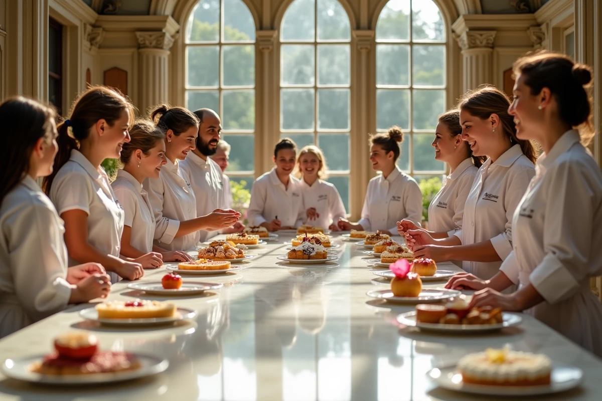 Groupe de concurrents pâtissiers dans le château