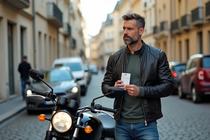 Homme avec permis devant une Yamaha Niken en ville en France