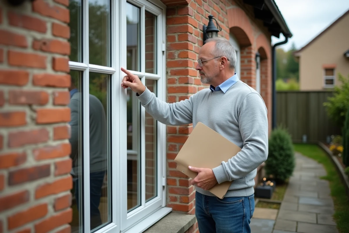 Homme devant une maison en briques montrant des fenêtres neuves
