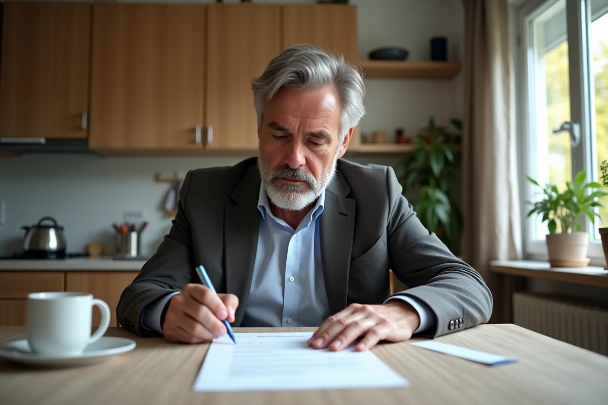 Homme remplissant un formulaire de logement à la maison