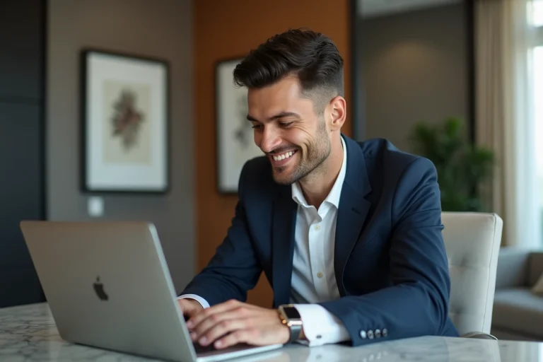 Homme élégant en blazer dans un intérieur luxueux