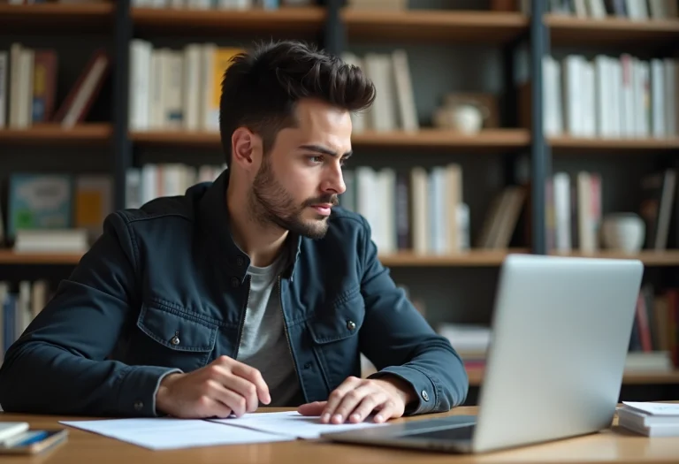 Jeune journaliste concentré à son bureau en newsroom