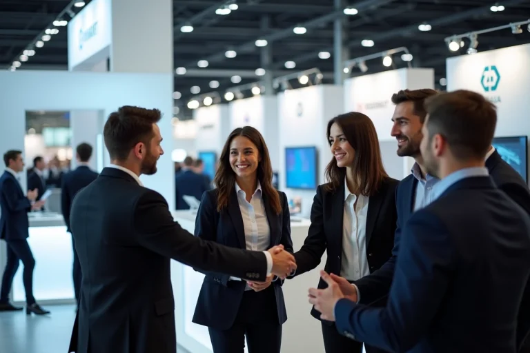 Groupe de professionnels en réseautage lors d'un salon